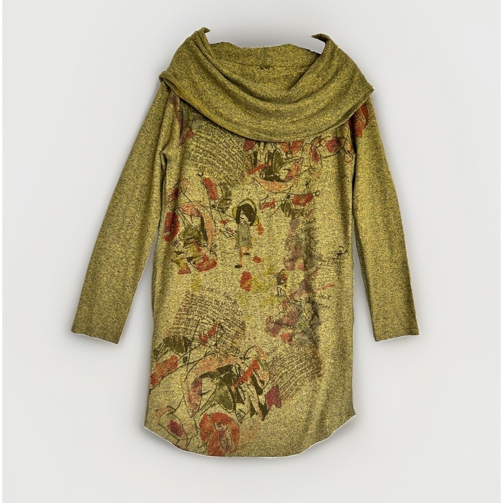 INOAH Long Sleeve Dress Cowl Neck Pockets Graffiti Art to Wear Print Women's M